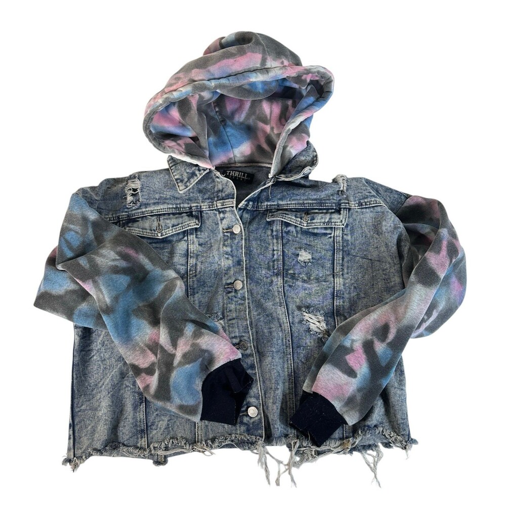Thrill Jeans Women Ripped Style Denim Jacket  Hoodie Tye Dye SEE MEASUREMENTS